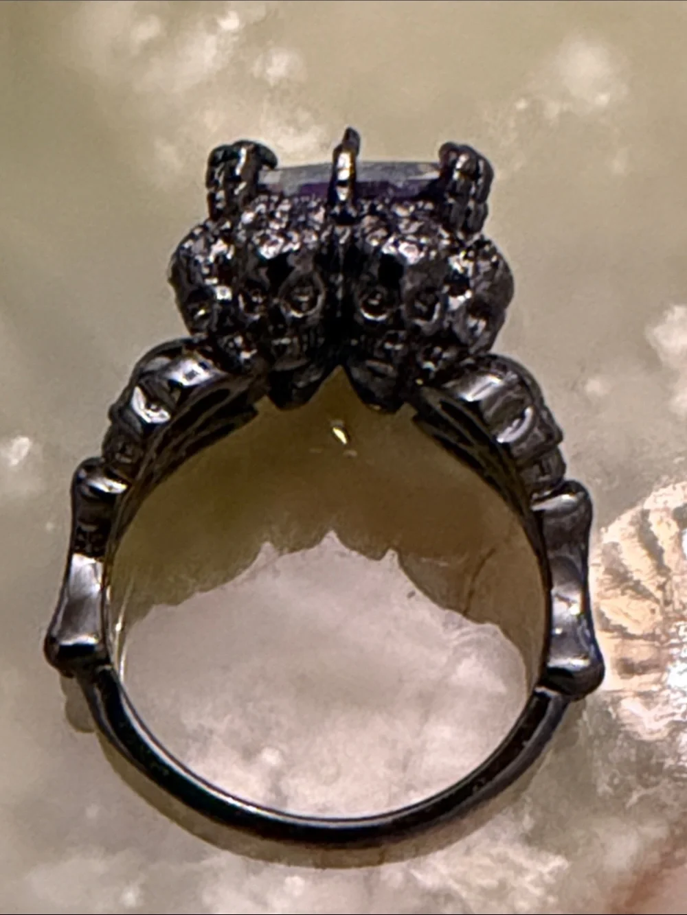 Square Cut Cocktail Ring - Black Metal & Iridescent Crystal - Size 6 US